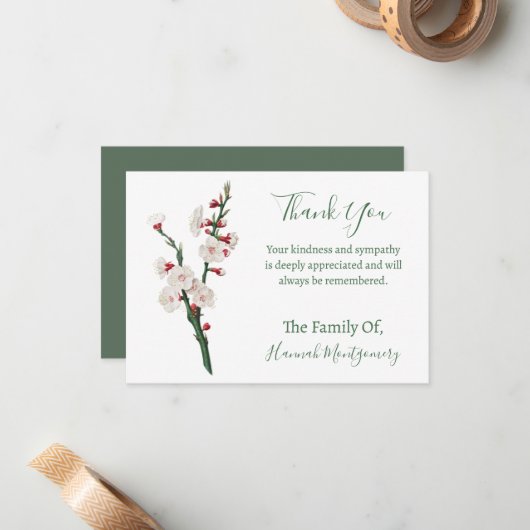 ヴィンテージグリーンフローラ悔やみや弔慰サンキューカード ノートカード (正面/裏面インサイチュ)