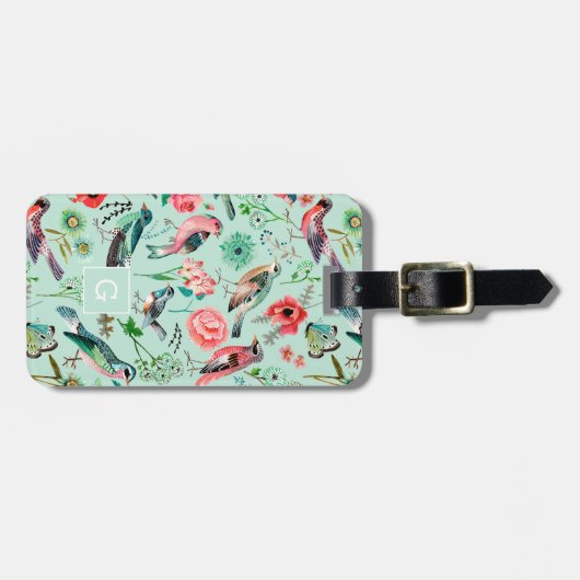 ヴィンテージグリーンフローラ鳥類の植物模様 ラゲッジタグ (正面横)