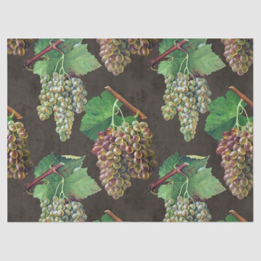 ヴィンテージグリーンブドウと茶色のデクページ上のつる植物 薄葉紙 (正面)