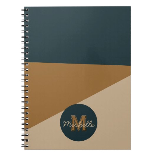 ヴィンテージグリーンブラウンヴィンテージカラーブロックモノグラム ノートブック (正面)