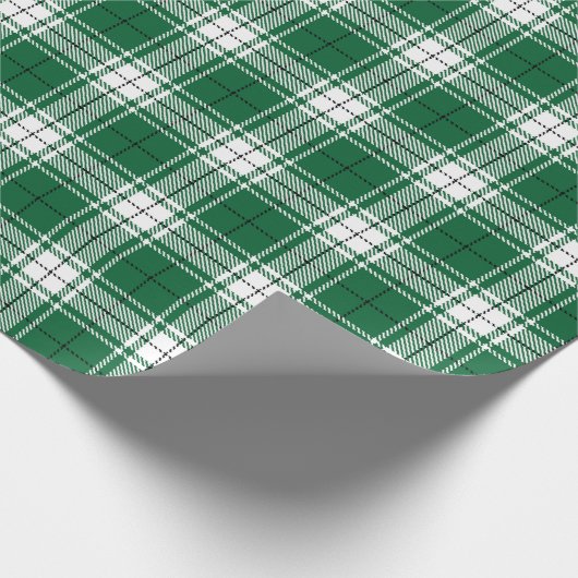 ヴィンテージグリーンブラックとホワイト素朴なタータンチェックプレイド ラッピングペーパー (角)