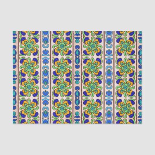 ヴィンテージグリーンブルーオレンジグラフィックパターン 薄葉紙 (正面)