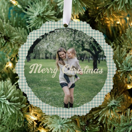 ヴィンテージグリーンプライド銀杏素朴の写真クリスマス オーナメントカード (インサイチュ (木))