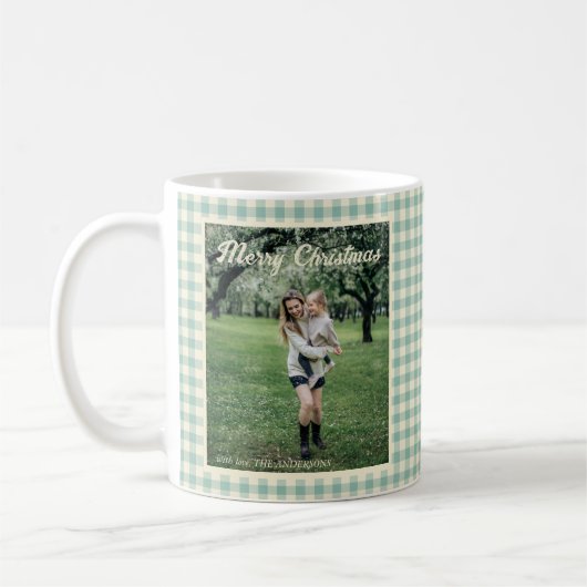 ヴィンテージグリーンプライド銀杏素朴の写真クリスマス コーヒーマグカップ (左)