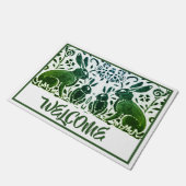 ヴィンテージグリーンホワイトラビットハレの葉へようこそ ドアマット (アングル)