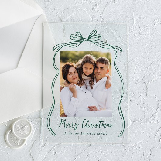 ヴィンテージグリーンボウメリークリスマスフォト アクリル招待状