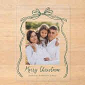 ヴィンテージグリーンボウメリークリスマスフォト アクリル招待状 (正面)