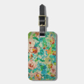 ヴィンテージグリーンボタニカルサマーガーデンバラ花 ラゲッジタグ (正面縦)