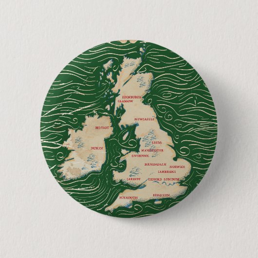 ヴィンテージグリーンポスター イギリス地図 缶バッジ (正面)