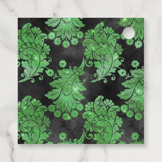 ヴィンテージグリーンマスカレードマスクとダマスク フェイバータグ (裏面)