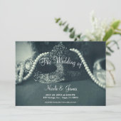 ヴィンテージグリーンマスカレードマスク結婚真珠 招待状 (スタンド正面)