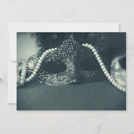 ヴィンテージグリーンマスカレードマスク結婚真珠 招待状 (裏面)