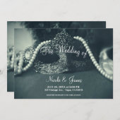 ヴィンテージグリーンマスカレードマスク結婚真珠 招待状 (正面/裏面)