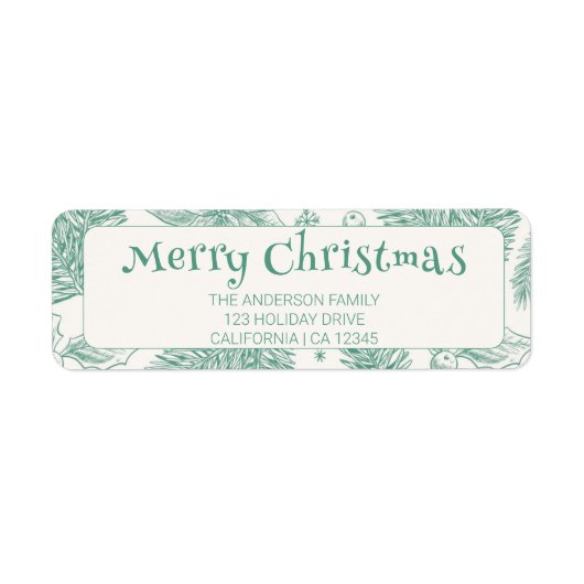 ヴィンテージグリーンメリークリスマスラインアートアドレス ラベル (正面)
