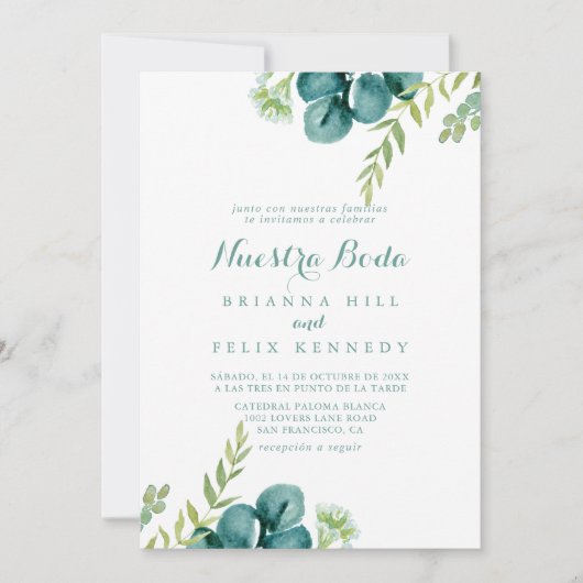 ヴィンテージグリーンユーカリプトゥスヌエストラボダ結婚ズ 招待状 (正面)