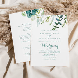 ヴィンテージグリーンユーカリプトゥスフロント&バック結婚ズ 招待状
