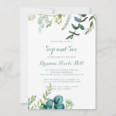 ヴィンテージグリーンユーカリ書道のsipと参照 招待状 (正面)