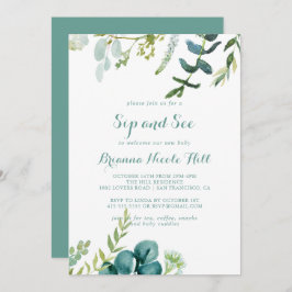 ヴィンテージグリーンユーカリ書道のsipと参照 招待状