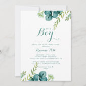 ヴィンテージグリーンユーカリ男の子の赤ちゃんシャワー 招待状 (正面)