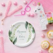 ヴィンテージグリーンユーカリ結婚カリグラフィーのケーキ ペーパープレート (パーティー)