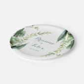 ヴィンテージグリーンユーカリ結婚カリグラフィーのケーキ ペーパープレート (アングル)