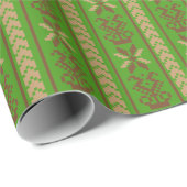 ヴィンテージグリーンリトアニアフォークアートパターン ラッピングペーパー (ロールコーナー)