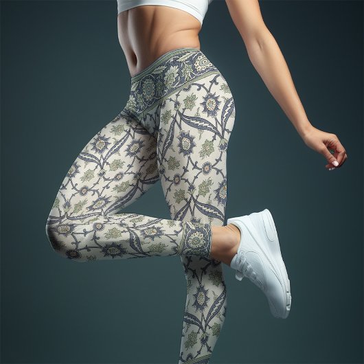 ヴィンテージグリーンリーウィリアム・モリス花の模様 レギンス