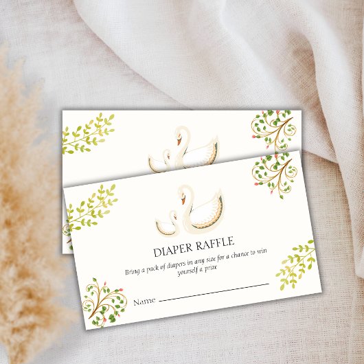ヴィンテージグリーンリースワンおむつラッフルベビーシャワー エンクロージャーカード