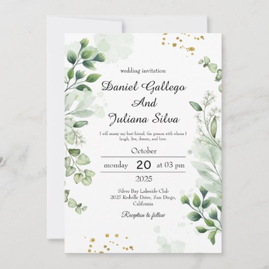 ヴィンテージグリーンリーレース結婚式招待状 招待状 (正面)