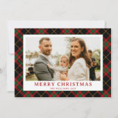 ヴィンテージグリーンレッドタータンチェック格子写真クリスマス シーズンカード (正面)