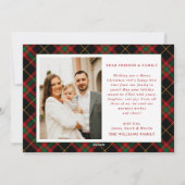 ヴィンテージグリーンレッドタータンチェック格子写真クリスマス シーズンカード (裏面)