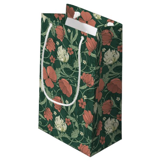 ヴィンテージグリーンレッドフローラカスタムメリークリスマス スモールペーパーバッグ (裏面アングル)