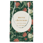 ヴィンテージグリーンレッドフローラカスタムメリークリスマス スモールペーパーバッグ (正面)