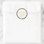 ヴィンテージグリーンレッドフローラカスタムメリークリスマス ラウンドシール (バッグ)