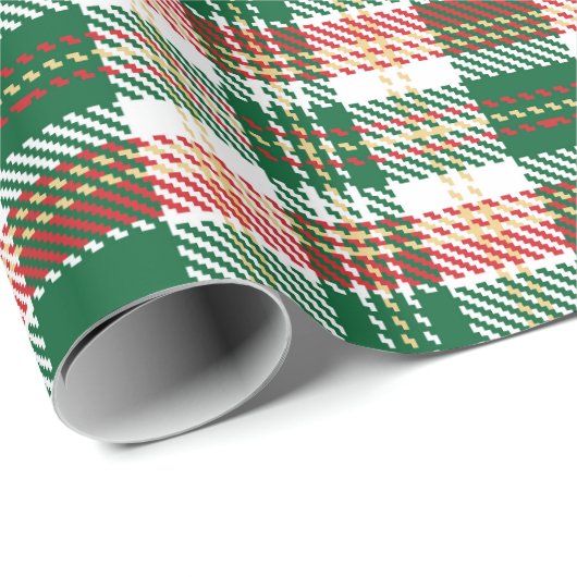 ヴィンテージグリーンレッド白い黄色の素朴なタータンチェックの格子柄 ラッピングペーパー (ロールコーナー)