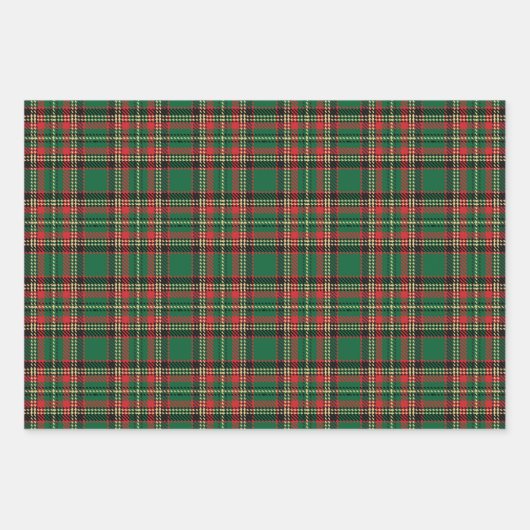 ヴィンテージグリーンレッド黒の黄色の素朴なタータンチェック ラッピングペーパーシート (正面3)