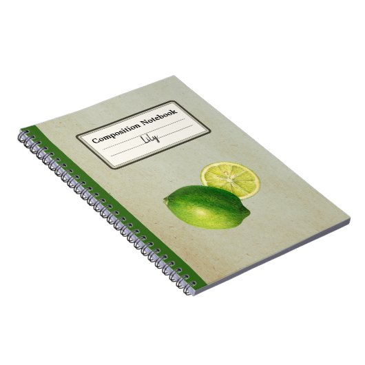 ヴィンテージグリーンレモンイラストレーションパーソナライズされたComp ノートブック (右側)