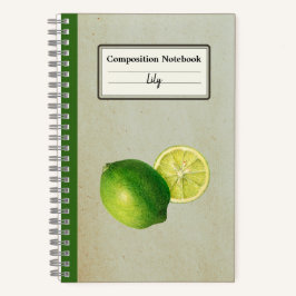 ヴィンテージグリーンレモンイラストレーションパーソナライズされたComp ノートブック