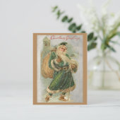 ヴィンテージグリーンローブの父クリスマスin雪 ポストカード (スタンド正面)