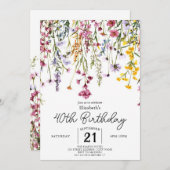 ヴィンテージグリーンワイルドフラワーズ40歳の誕生日 招待状 (正面/裏面)