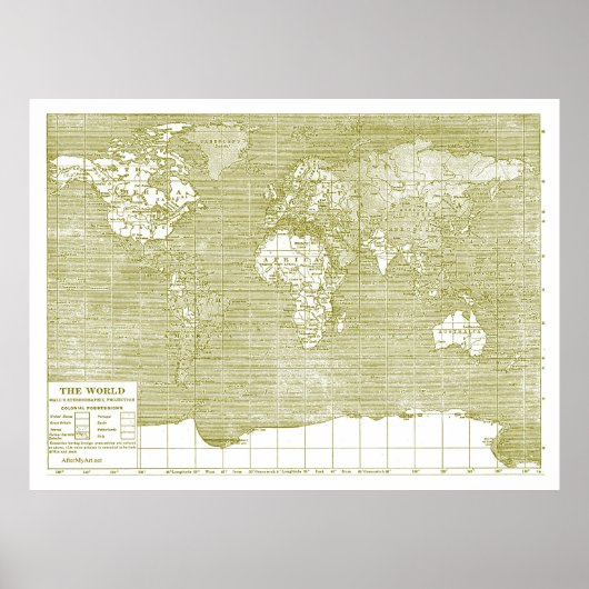 ヴィンテージグリーンワールドマップ ポスター (正面)