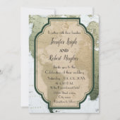 ヴィンテージグリーンワールド旅行をテーマ結婚にした 招待状 (正面)