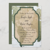 ヴィンテージグリーンワールド旅行をテーマ結婚にした 招待状 (正面/裏面)