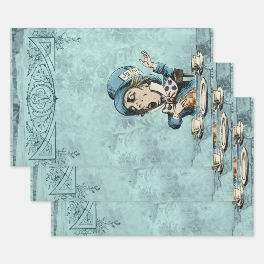 ヴィンテージグリーン不機嫌ハッターインワンダーランド ラッピングペーパーシート (セット)