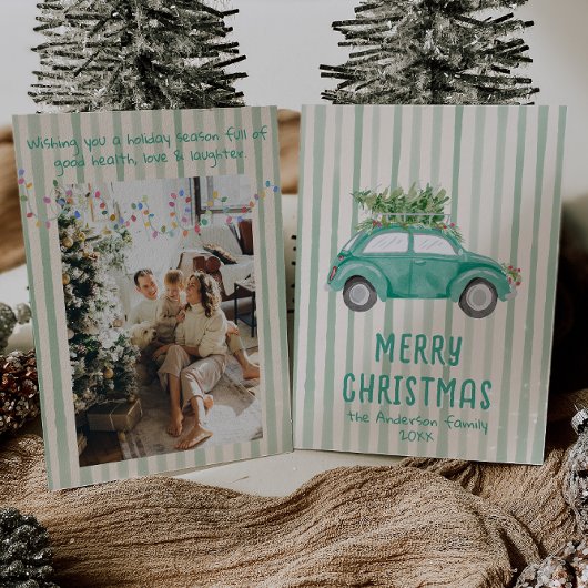 ヴィンテージグリーン予測できなハンドドロークリスマスカーツリー シーズンカード