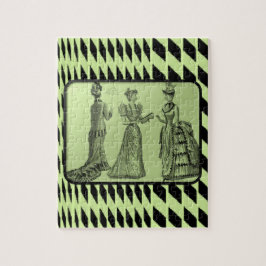 ヴィンテージグリーン女性ジグソーパズル ジグソーパズル