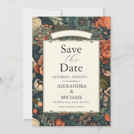 ヴィンテージグリーン秋結婚の花 セーブザデート (正面)