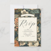ヴィンテージグリーン秋結婚の花 出欠カード (正面)