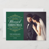 ヴィンテージグリーン結婚した金ゴールドの結婚クリスマス写真 シーズンカード (正面)
