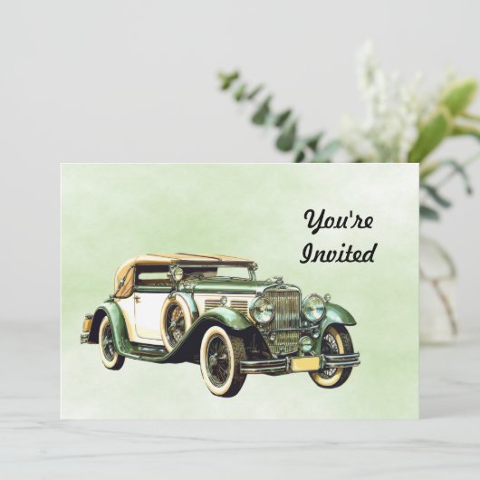 ヴィンテージグリーン自動水カラー誕生日 招待状 (スタンド正面)